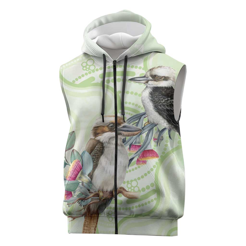 Australia Gumtree And Kookaburra Sleeveless Zip Hoodie Aboriginal Art - Watercolor Style LT14