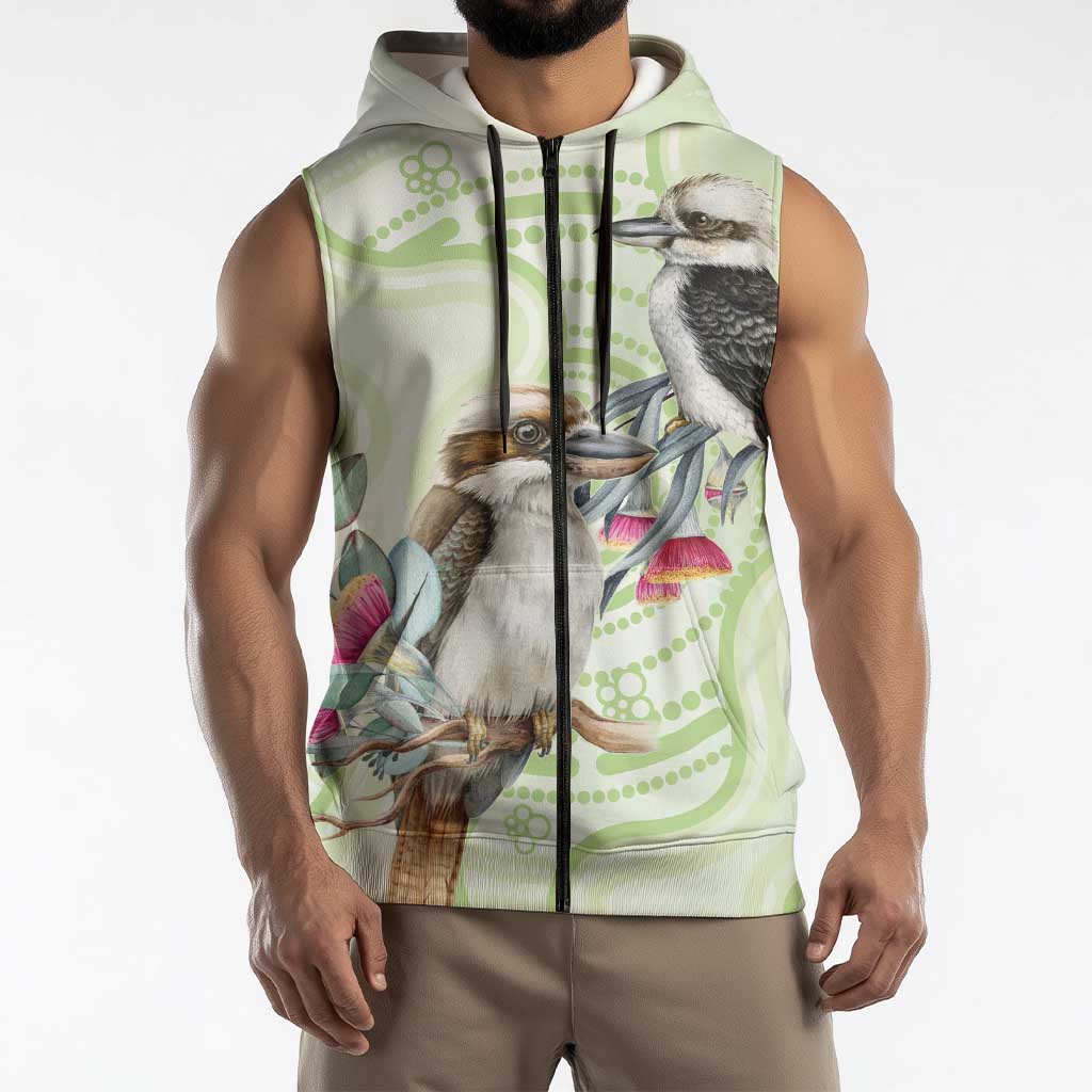 Australia Gumtree And Kookaburra Sleeveless Zip Hoodie Aboriginal Art - Watercolor Style LT14