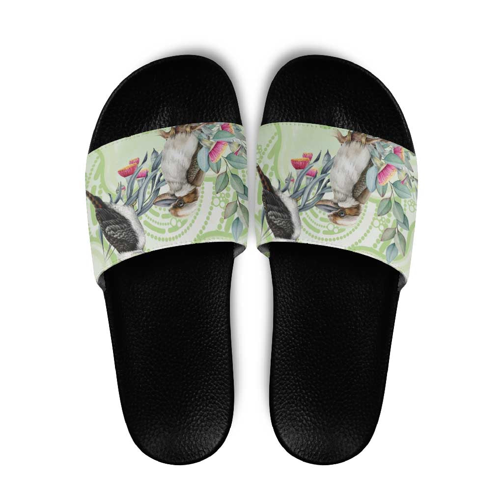 Australia Gumtree And Kookaburra Slide Sandals Aboriginal Art - Watercolor Style - Aussie Hoodie