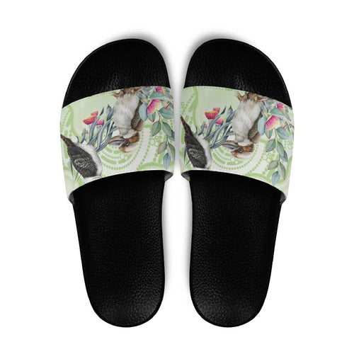 Australia Gumtree And Kookaburra Slide Sandals Aboriginal Art - Watercolor Style - Aussie Hoodie