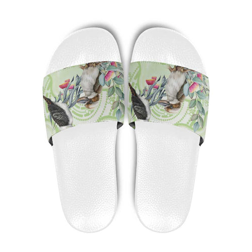 Australia Gumtree And Kookaburra Slide Sandals Aboriginal Art - Watercolor Style - Aussie Hoodie