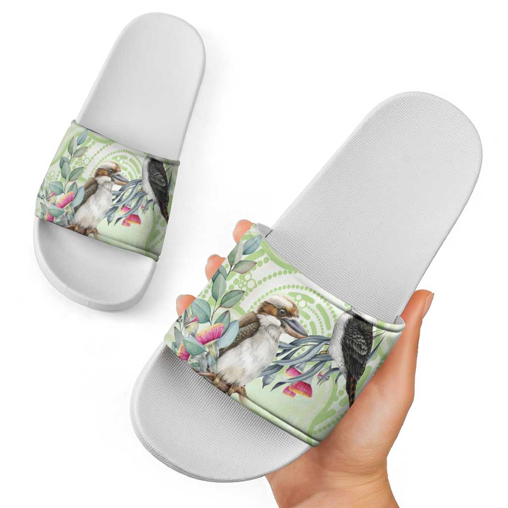 Australia Gumtree And Kookaburra Slide Sandals Aboriginal Art - Watercolor Style - Aussie Hoodie