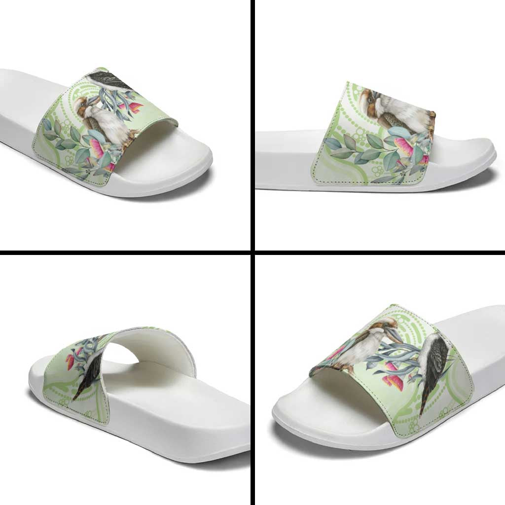 Australia Gumtree And Kookaburra Slide Sandals Aboriginal Art - Watercolor Style - Aussie Hoodie