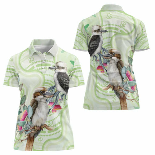 Australia Gumtree And Kookaburra Women Polo Shirt Aboriginal Art - Watercolor Style
