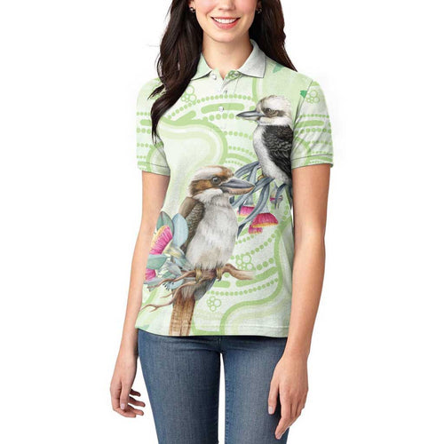 Australia Gumtree And Kookaburra Women Polo Shirt Aboriginal Art - Watercolor Style