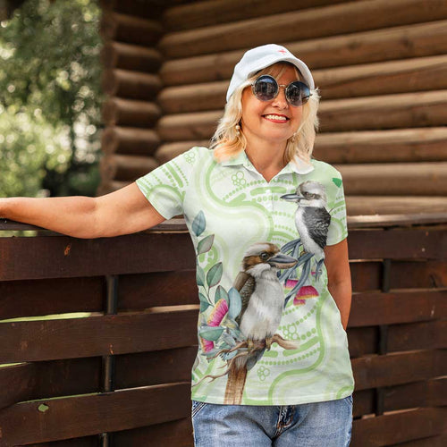 Australia Gumtree And Kookaburra Women Polo Shirt Aboriginal Art - Watercolor Style