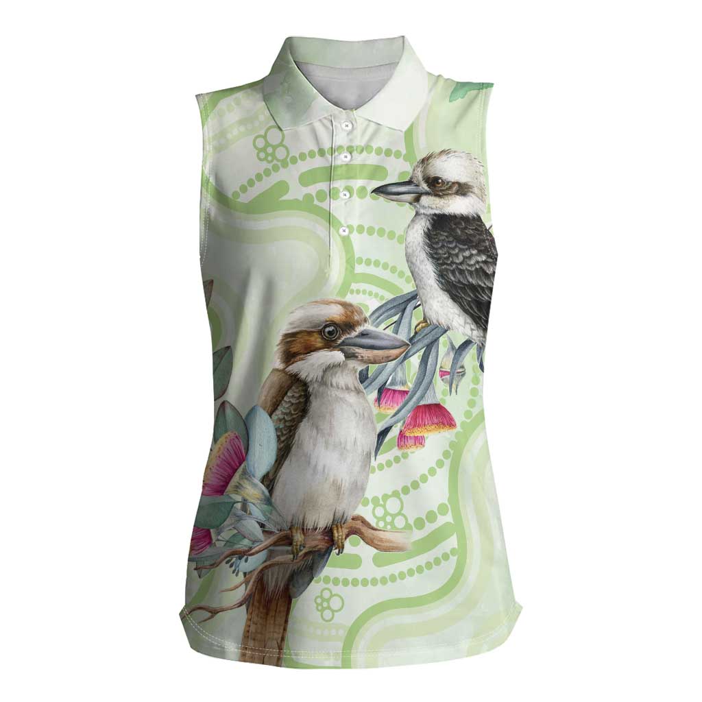 Australia Gumtree And Kookaburra Women Sleeveless Polo Shirt Aboriginal Art - Watercolor Style