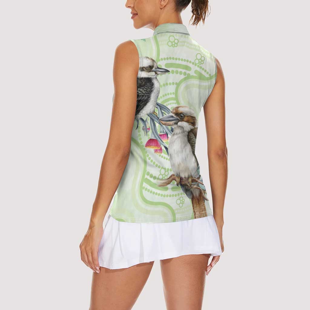 Australia Gumtree And Kookaburra Women Sleeveless Polo Shirt Aboriginal Art - Watercolor Style