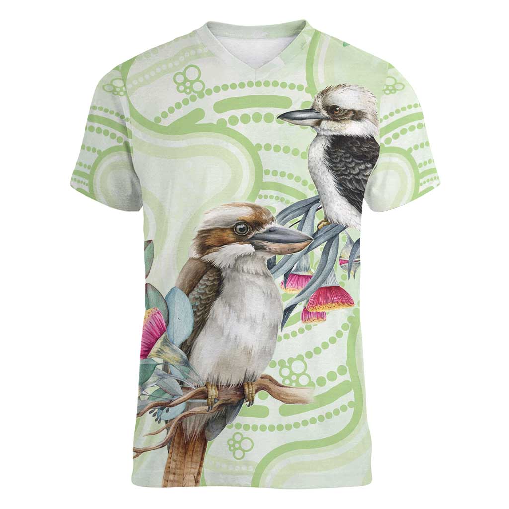 Australia Gumtree And Kookaburra Women V-Neck T-Shirt Aboriginal Art - Watercolor Style
