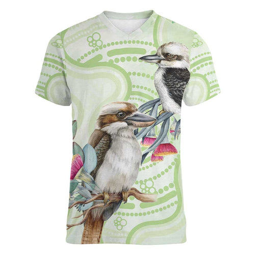 Australia Gumtree And Kookaburra Women V-Neck T-Shirt Aboriginal Art - Watercolor Style