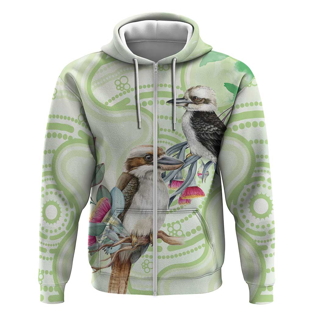 Australia Gumtree And Kookaburra Zip Hoodie Aboriginal Art - Watercolor Style
