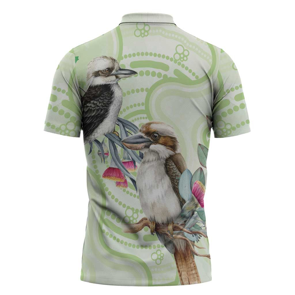 Australia Gumtree And Kookaburra Zipper Polo Shirt Aboriginal Art - Watercolor Style - Aussie Hoodie