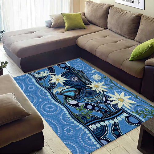 Australia Flannel Flower With Superb Fairy-wren Area Rug Aboriginal Art