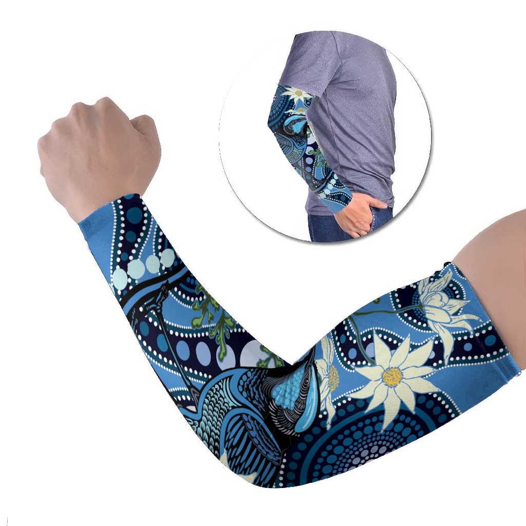Australia Flannel Flower With Superb Fairy-wren Arm Sleeves Aboriginal Art - Aussie Hoodie