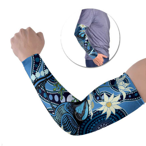 Australia Flannel Flower With Superb Fairy-wren Arm Sleeves Aboriginal Art - Aussie Hoodie