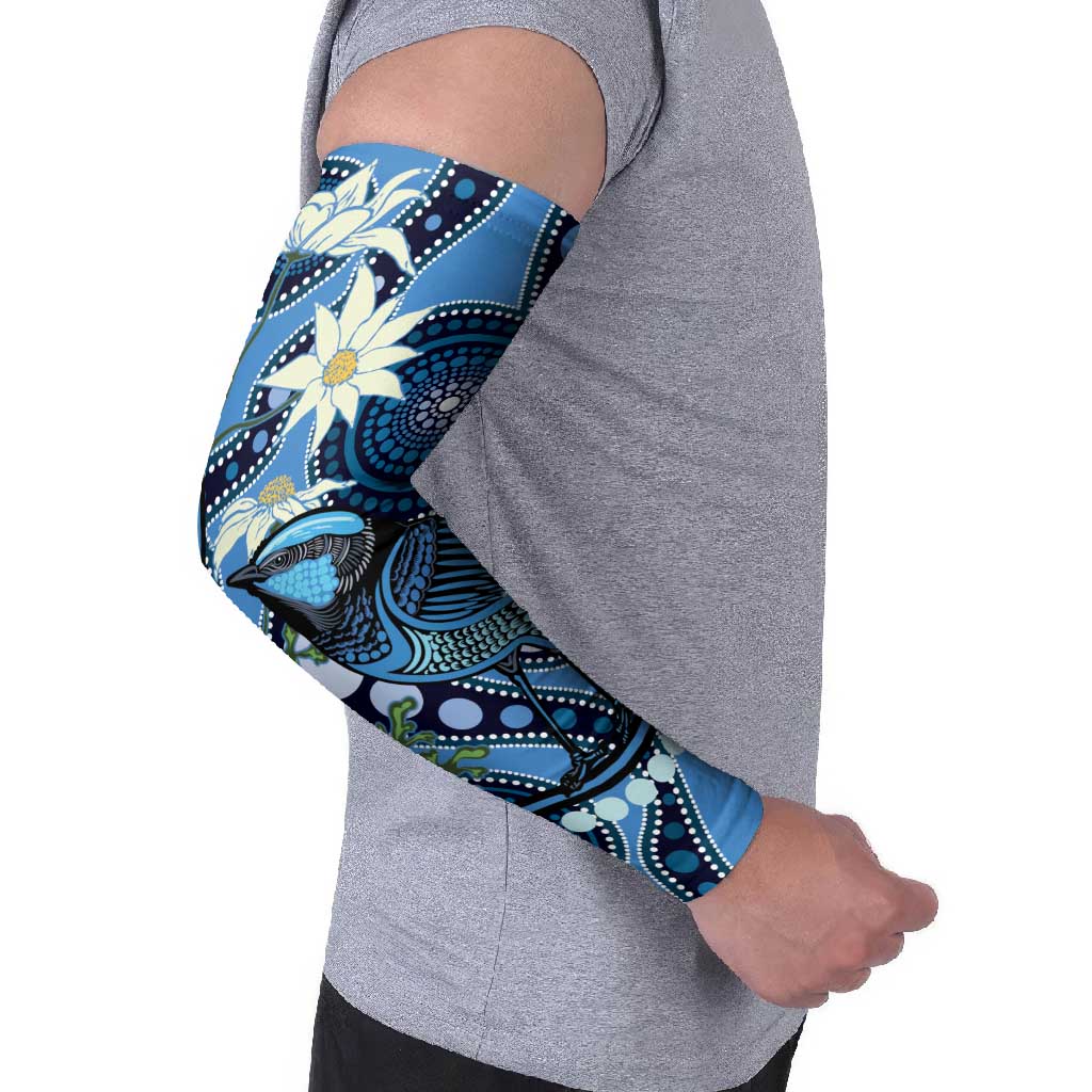 Australia Flannel Flower With Superb Fairy-wren Arm Sleeves Aboriginal Art - Aussie Hoodie