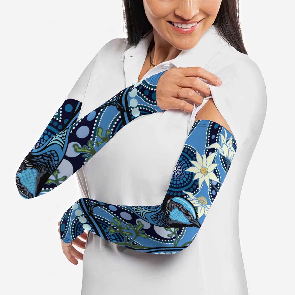 Australia Flannel Flower With Superb Fairy-wren Arm Sleeves Aboriginal Art - Aussie Hoodie