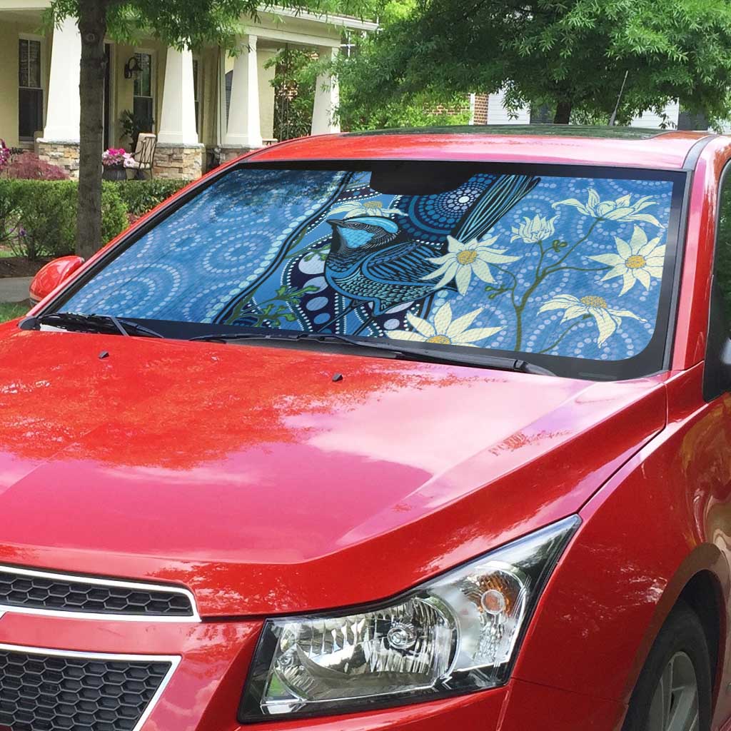 Australia Flannel Flower With Superb Fairy-wren Auto Sun Shade Aboriginal Art - Aussie Hoodie