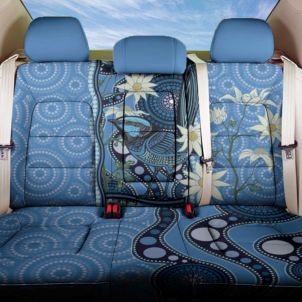 Australia Flannel Flower With Superb Fairy-wren Back Car Seat Cover Aboriginal Art