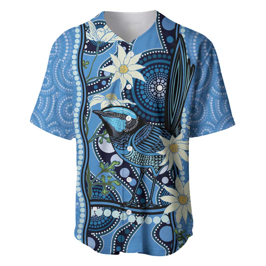 Australia Flannel Flower With Superb Fairy-wren Baseball Jersey Aboriginal Art