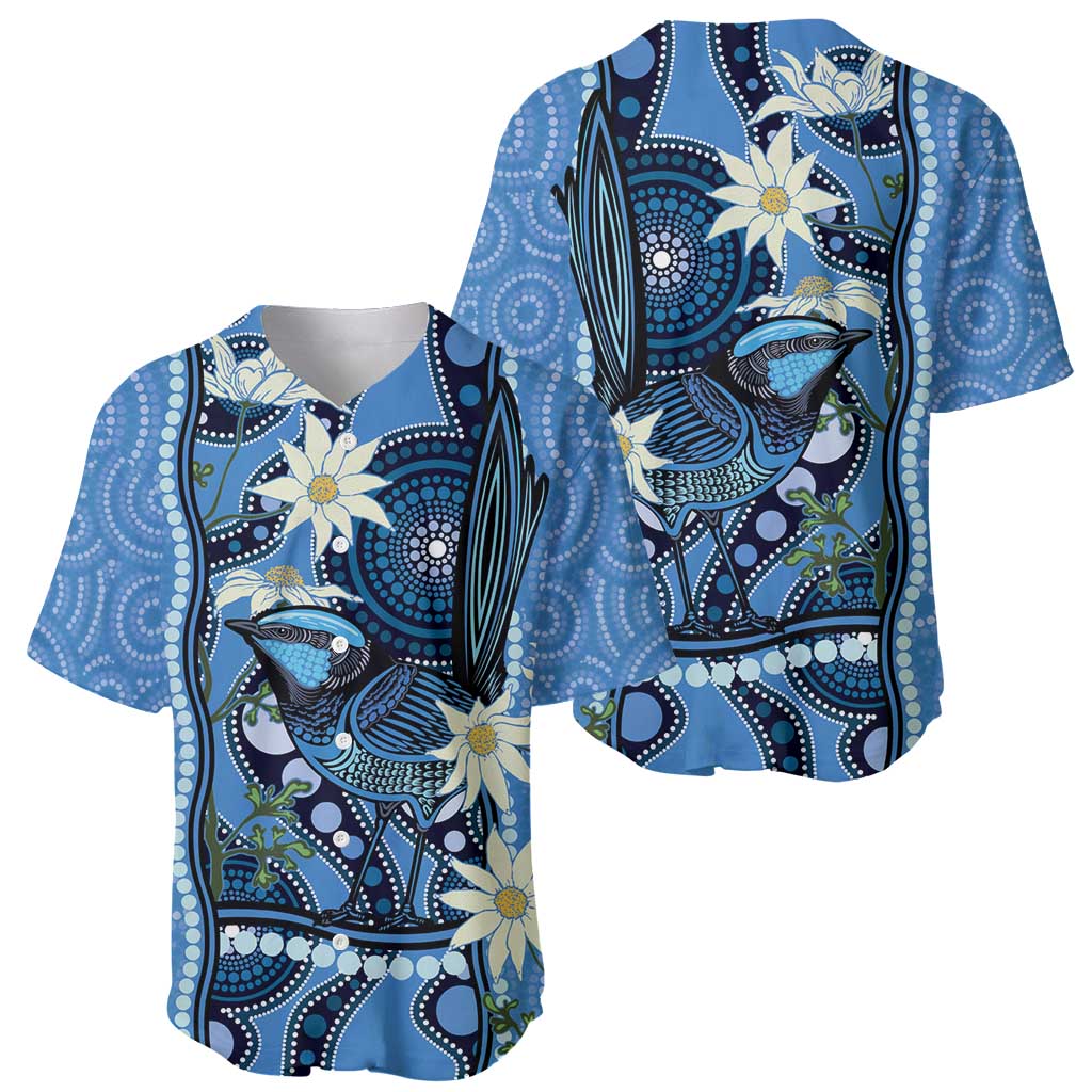 Australia Flannel Flower With Superb Fairy-wren Baseball Jersey Aboriginal Art