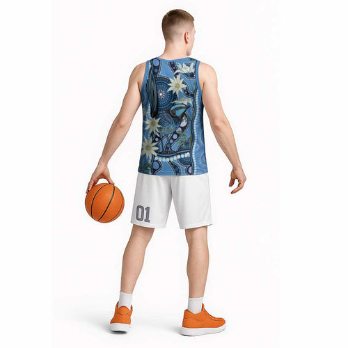 Australia Flannel Flower With Superb Fairy-wren Basketball Jersey Aboriginal Art - Aussie Hoodie