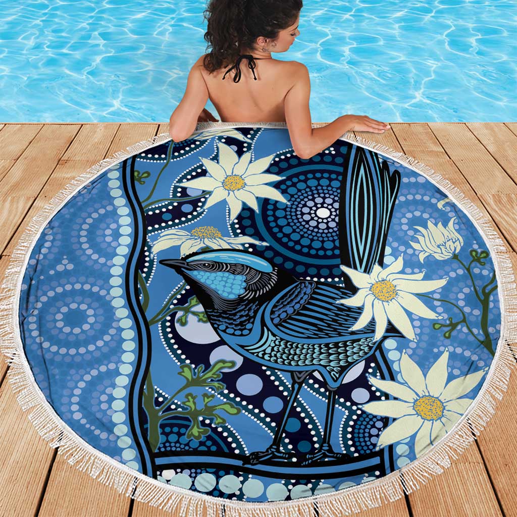 Australia Flannel Flower With Superb Fairy-wren Beach Blanket Aboriginal Art