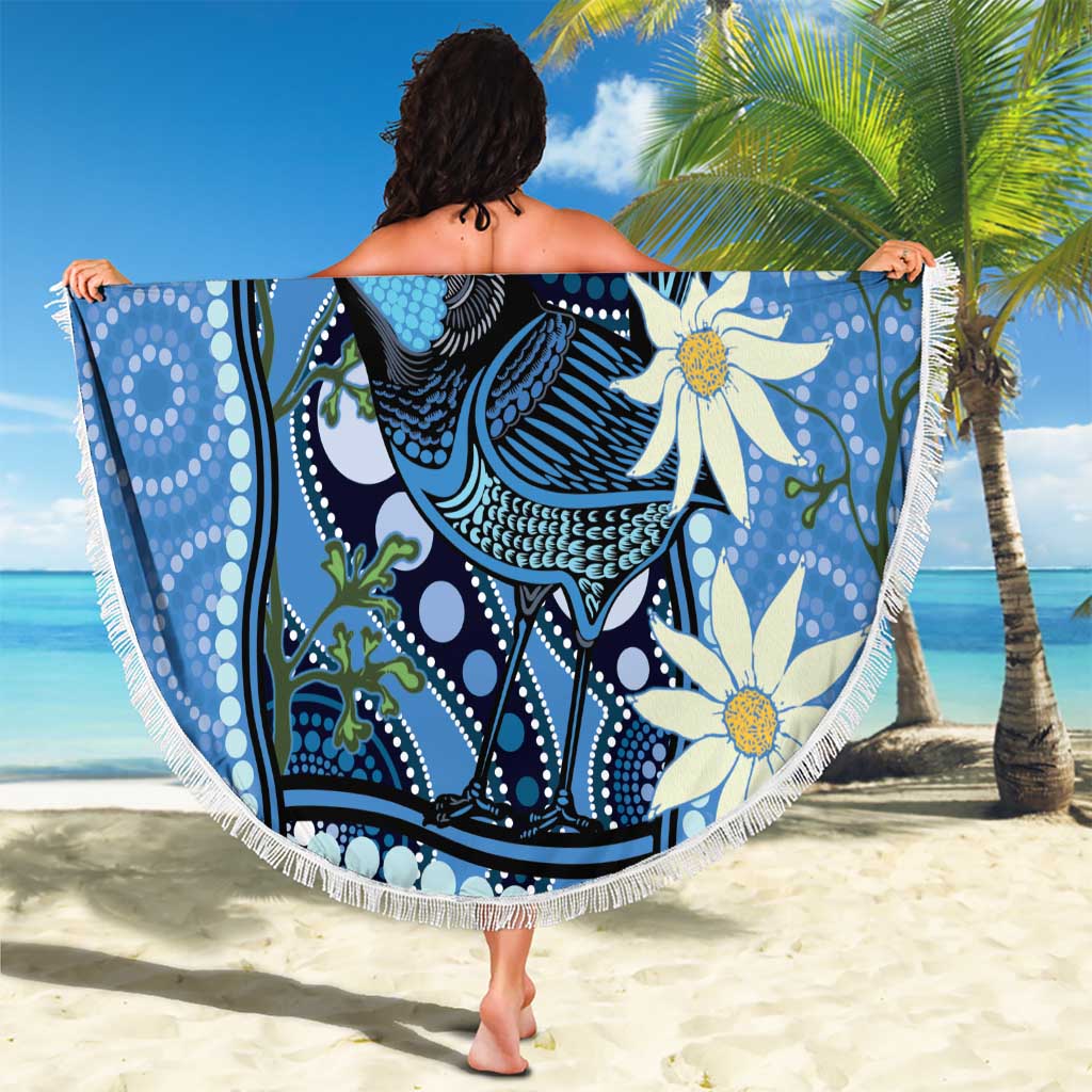 Australia Flannel Flower With Superb Fairy-wren Beach Blanket Aboriginal Art