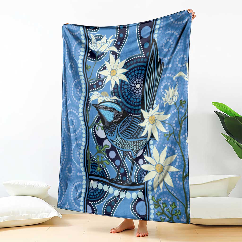 Australia Flannel Flower With Superb Fairy-wren Blanket Aboriginal Art
