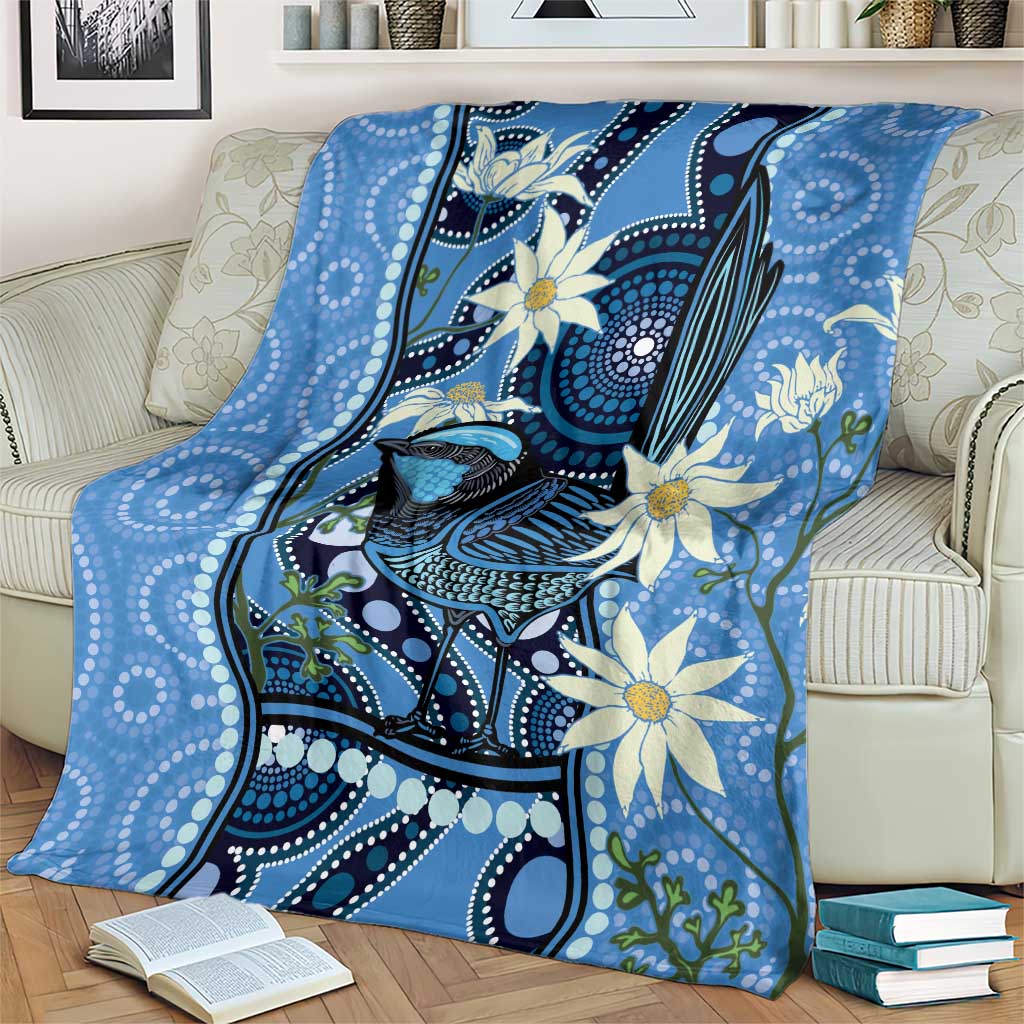 Australia Flannel Flower With Superb Fairy-wren Blanket Aboriginal Art