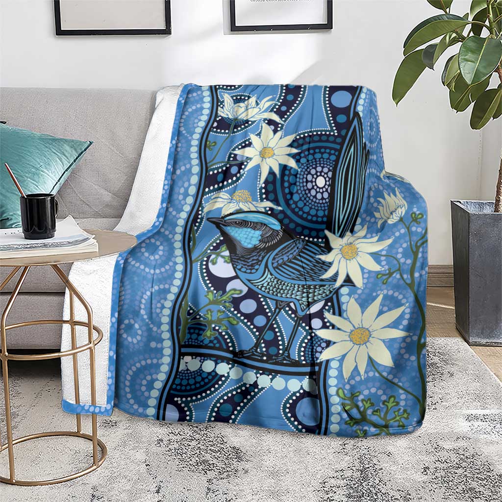Australia Flannel Flower With Superb Fairy-wren Blanket Aboriginal Art