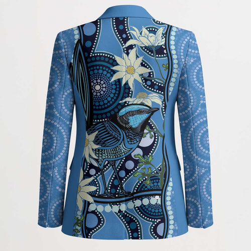 Australia Flannel Flower With Superb Fairy-wren Blazer Aboriginal Art - Aussie Hoodie