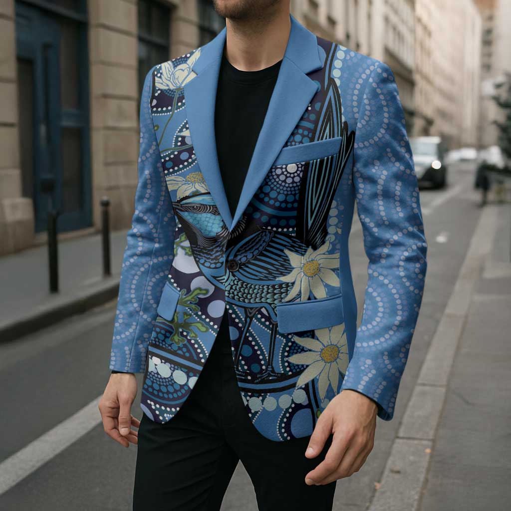 Australia Flannel Flower With Superb Fairy-wren Blazer Aboriginal Art - Aussie Hoodie