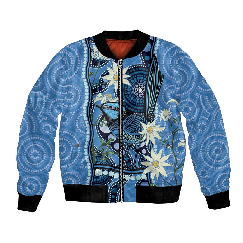 Australia Flannel Flower With Superb Fairy-wren Bomber Jacket Aboriginal Art