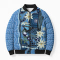 Australia Flannel Flower With Superb Fairy-wren Bomber Puffer Jacket Aboriginal Art - Aussie Hoodie