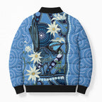 Australia Flannel Flower With Superb Fairy-wren Bomber Puffer Jacket Aboriginal Art - Aussie Hoodie