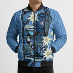 Australia Flannel Flower With Superb Fairy-wren Bomber Puffer Jacket Aboriginal Art - Aussie Hoodie