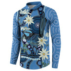 Australia Flannel Flower With Superb Fairy-wren Button Sweatshirt Aboriginal Art