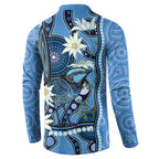 Australia Flannel Flower With Superb Fairy-wren Button Sweatshirt Aboriginal Art