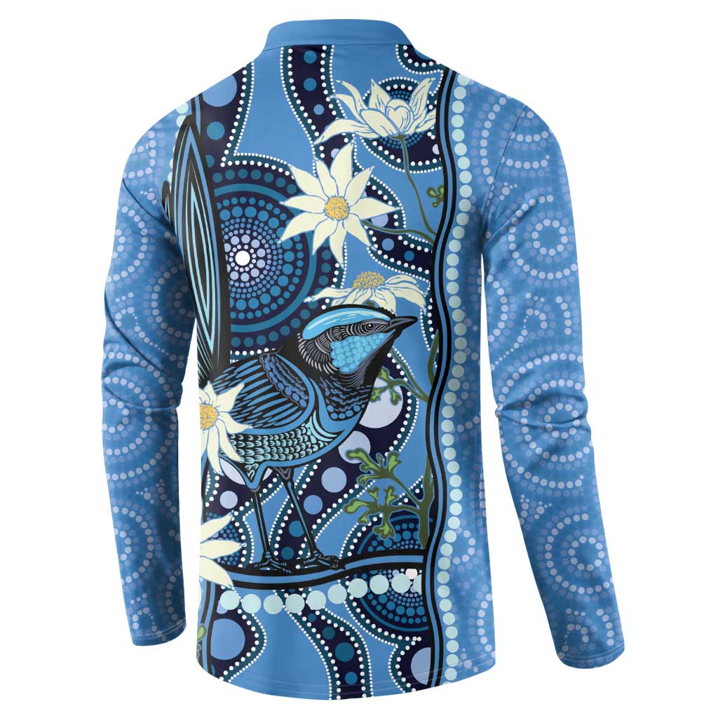 Australia Flannel Flower With Superb Fairy-wren Button Sweatshirt Aboriginal Art