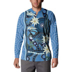 Australia Flannel Flower With Superb Fairy-wren Button Sweatshirt Aboriginal Art