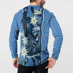 Australia Flannel Flower With Superb Fairy-wren Button Sweatshirt Aboriginal Art