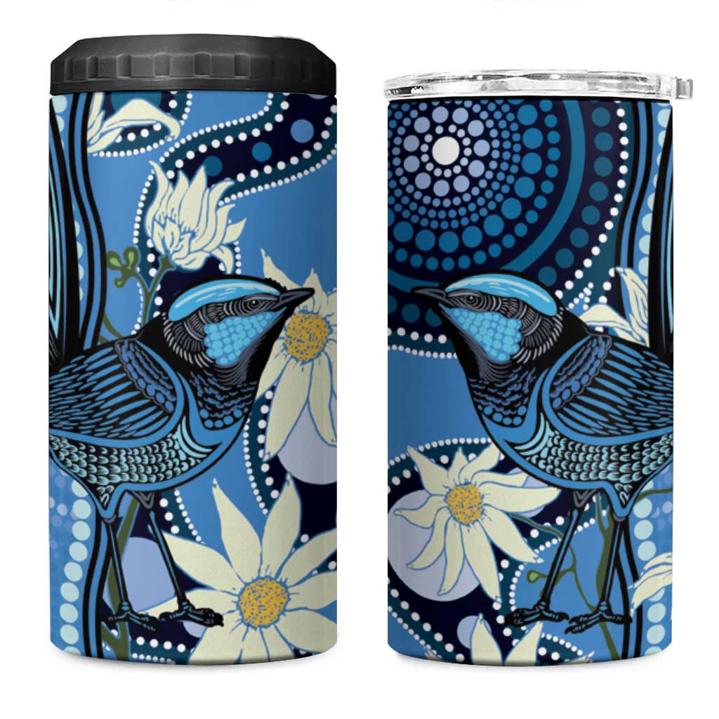 Australia Flannel Flower With Superb Fairy-wren 4 in 1 Can Cooler Tumbler Aboriginal Art