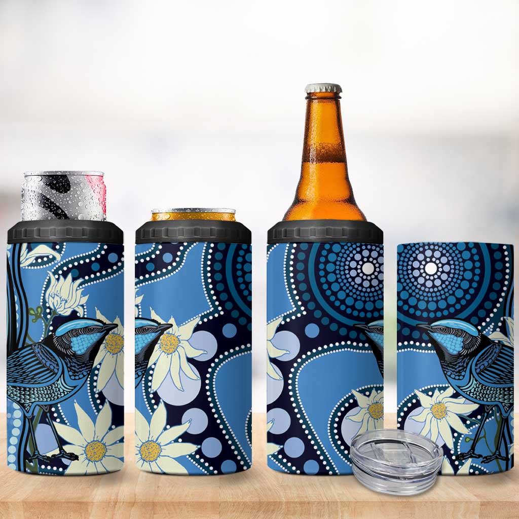 Australia Flannel Flower With Superb Fairy-wren 4 in 1 Can Cooler Tumbler Aboriginal Art