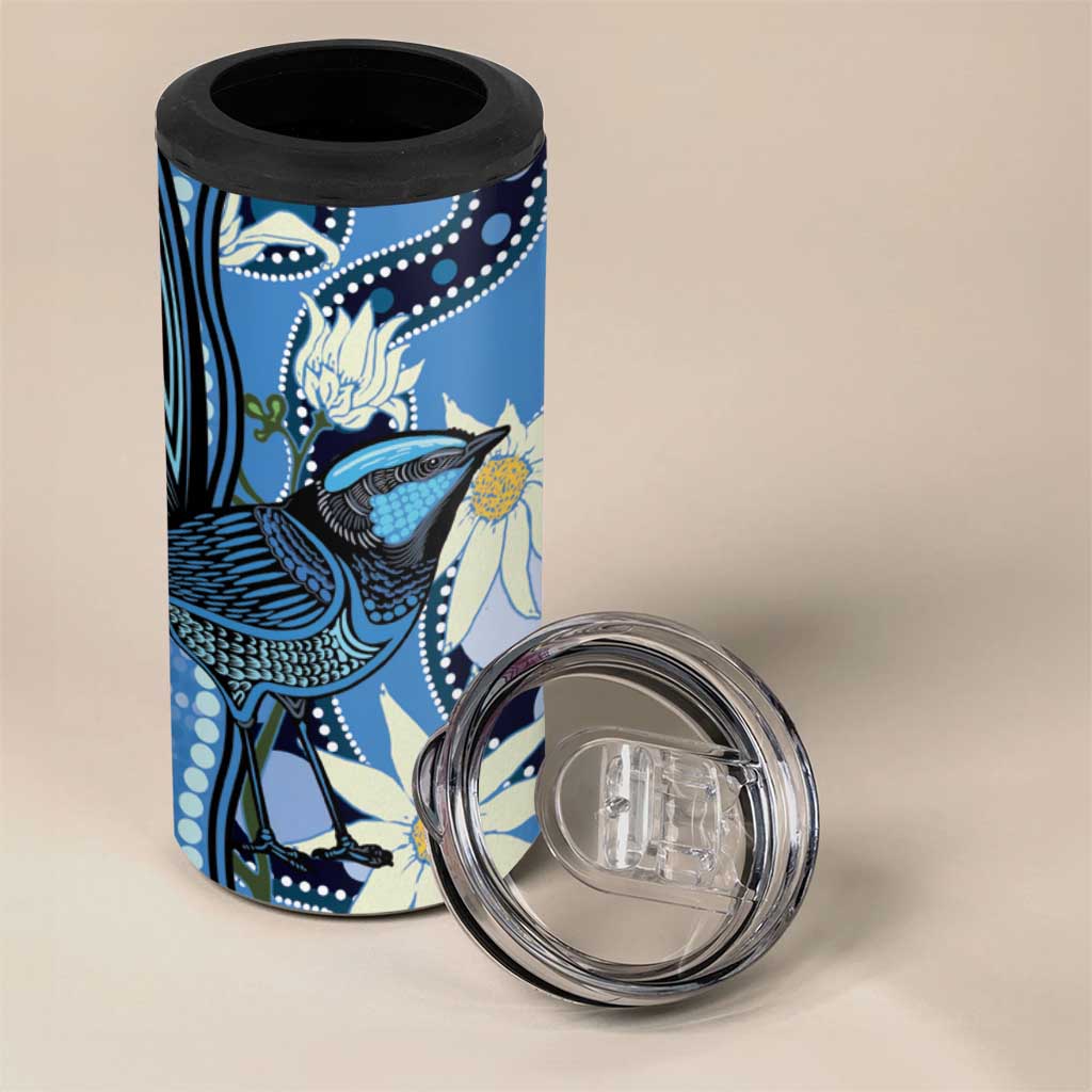 Australia Flannel Flower With Superb Fairy-wren 4 in 1 Can Cooler Tumbler Aboriginal Art