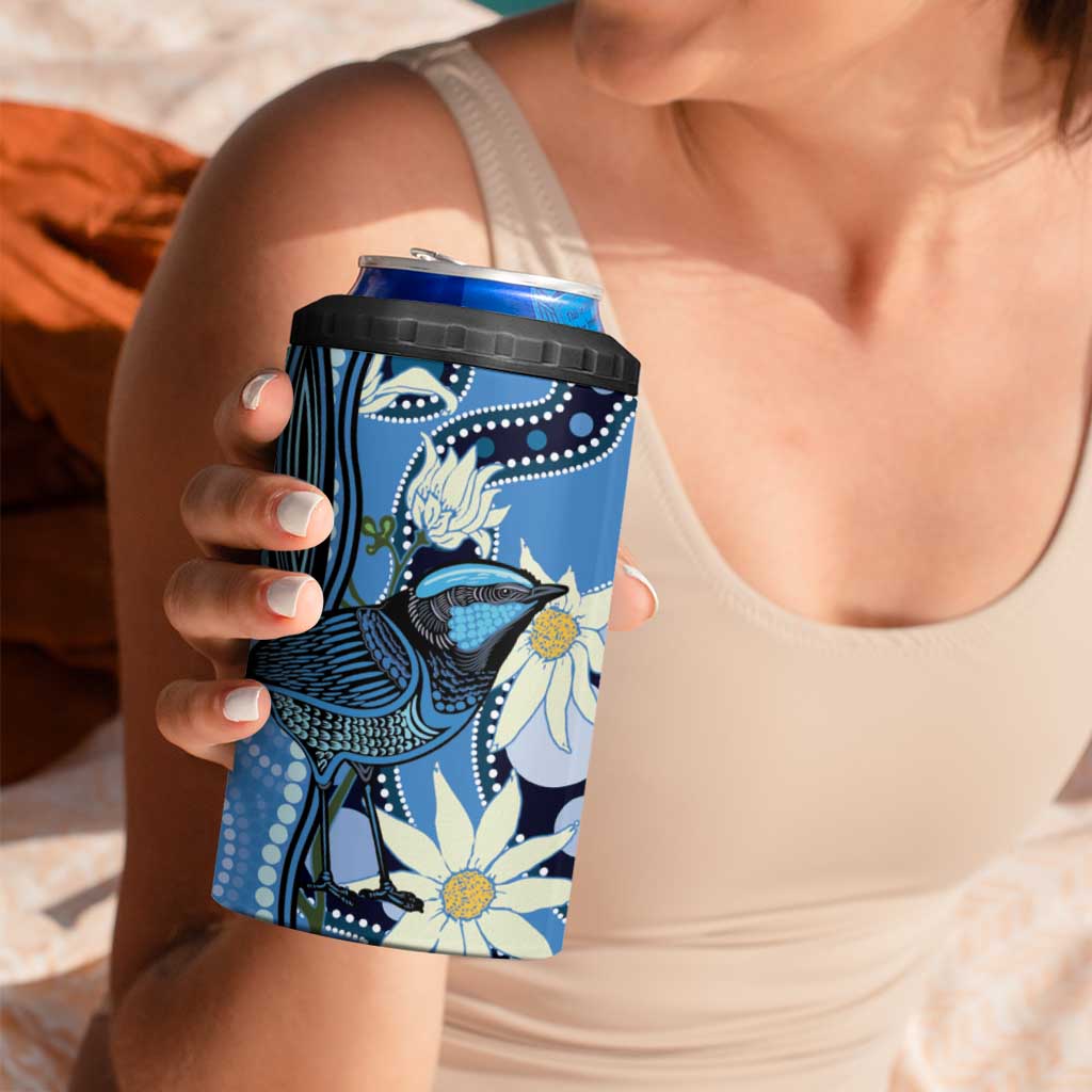 Australia Flannel Flower With Superb Fairy-wren 4 in 1 Can Cooler Tumbler Aboriginal Art