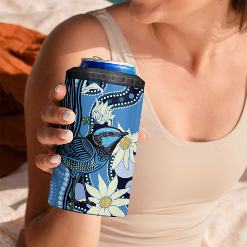 Australia Flannel Flower With Superb Fairy-wren 4 in 1 Can Cooler Tumbler Aboriginal Art