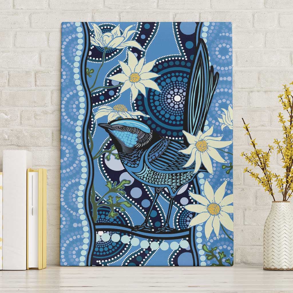 Australia Flannel Flower With Superb Fairy-wren Canvas Wall Art Aboriginal Art