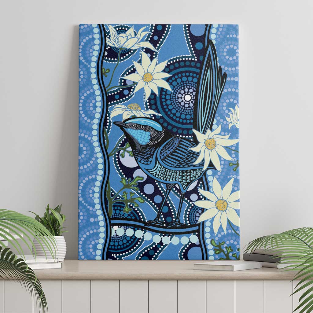 Australia Flannel Flower With Superb Fairy-wren Canvas Wall Art Aboriginal Art