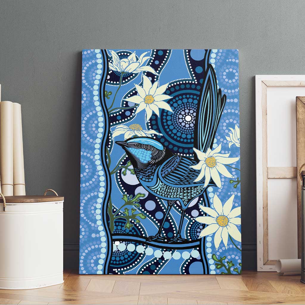 Australia Flannel Flower With Superb Fairy-wren Canvas Wall Art Aboriginal Art